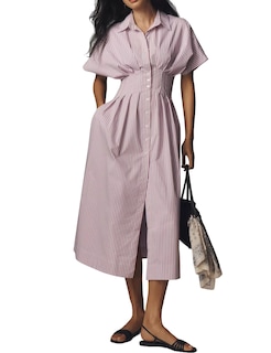 Foto 1 | Foto 1 | Vestido Maxi Camisero Jeibkouy A Rayas De Manga Corta Morado Para Mujer - Venta Internacional.