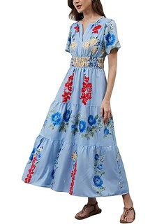 Foto 1 | Foto 1 | Vestido Largo Accpur Para Mujer Estilo Bohemio Floral Cuello En V Con Bolsillos - Venta Internacional.
