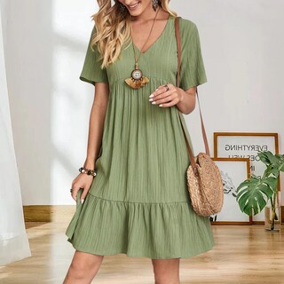 Foto 3 | Foto 3 | Vestido De Verano Gchanao Casual Holgado Con Cuello En V Verde 3xl Para Mujer - Venta Internacional.
