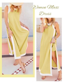 Foto 2 | Foto 2 | Set De 2 Piezas De Vestido Largo Eshesy Para Mujer Color Block Amarillo - Venta Internacional.