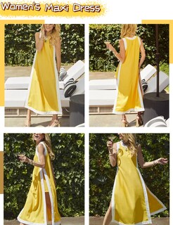 Foto 4 | Foto 4 | Set De 2 Piezas De Vestido Largo Eshesy Para Mujer Color Block Amarillo - Venta Internacional.