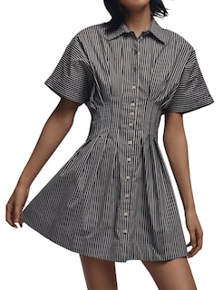Foto 1 | Foto 1 | Vestido Jeibkouy De Verano De Manga Corta Con Botones En La Parte Delantera A Rayas - Venta Internacional.