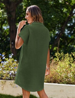 Foto 5 | Foto 5 | Vestido Zeagoo De Lino Para Mujer  Verano 2025  Cuello En V  Manga Corta - Venta Internacional.