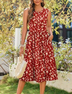 Foto 2 | Foto 2 | Vestido De Verano Zeagoo Vestido Sin Mangas A Media Pierna Sin Mangas Con Estampado Floral - Venta Internacional.