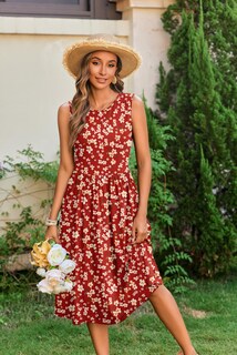 Foto 6 | Foto 6 | Vestido De Verano Zeagoo Vestido Sin Mangas A Media Pierna Sin Mangas Con Estampado Floral - Venta Internacional.