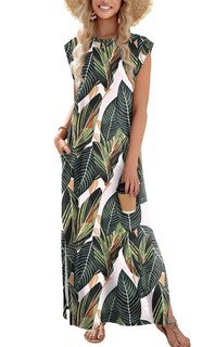Foto 1 | Foto 1 | Vestido Largo Zeagoo Con Estampado De Hojas Tropicales Sin Mangas Verde Xl - Venta Internacional.