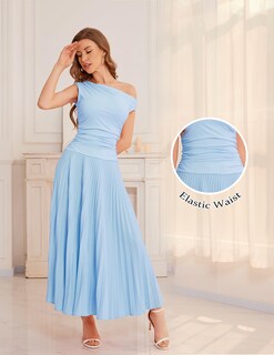 Foto 5 | Foto 5 | Vestido Bbonlinedress Azul De Verano Maxi Plisado Con Un Solo Hombro - Venta Internacional.
