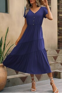 Foto 5 | Foto 5 | Vestido Casual Zeagoo Summer Con Cuello En V Midi Escalonado Azul Marino - Venta Internacional.