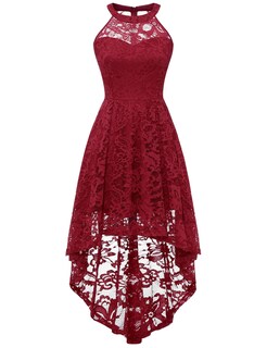 Foto 1 | Foto 1 | Vestido Dressystar Halter De Encaje Para Cóctel Boda Rojo Oscuro Xxl - Venta Internacional.