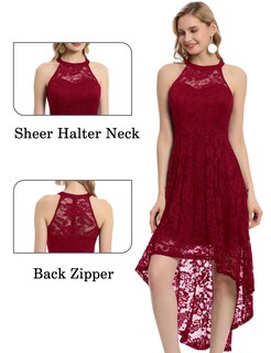 Foto 2 | Foto 2 | Vestido Dressystar Halter De Encaje Para Cóctel Boda Rojo Oscuro Xxl - Venta Internacional.