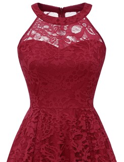 Foto 6 | Foto 6 | Vestido Dressystar Halter De Encaje Para Cóctel Boda Rojo Oscuro Xxl - Venta Internacional.