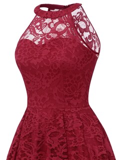 Foto 7 | Foto 7 | Vestido Dressystar Halter De Encaje Para Cóctel Boda Rojo Oscuro Xxl - Venta Internacional.
