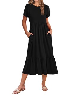 Foto 1 | Foto 1 | Vestido Zeagoo Camiseta De Manga Corta Escalonada Con Bolsillos Negra Talla M - Venta Internacional.