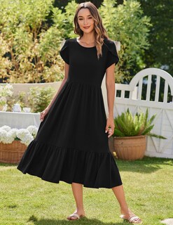 Foto 2 | Foto 2 | Vestido Zeagoo Camiseta De Manga Corta Escalonada Con Bolsillos Negra Talla M - Venta Internacional.