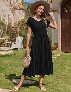 Foto 3 | Foto 3 | Vestido Zeagoo Camiseta De Manga Corta Escalonada Con Bolsillos Negra Talla M - Venta Internacional.