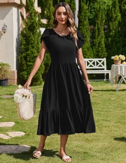 Foto 4 | Foto 4 | Vestido Zeagoo Camiseta De Manga Corta Escalonada Con Bolsillos Negra Talla M - Venta Internacional.