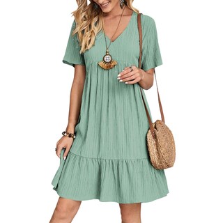 Foto 1 | Foto 1 | Vestido Casual De Verano Con Cuello En V Y Manga Corta De Gchanao Verde Claro - Venta Internacional.