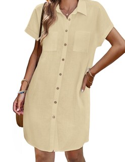 Foto 2 | Foto 2 | Vestido Zeagoo Camisa De Lino Con Botones Y Cuello En V Para Mujer - Venta Internacional.