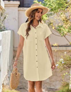 Foto 3 | Foto 3 | Vestido Zeagoo  Camisa De Lino Con Botones Y Cuello En V Para Mujer - Venta Internacional.