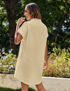 Foto 5 | Foto 5 | Vestido Zeagoo  Camisa De Lino Con Botones Y Cuello En V Para Mujer - Venta Internacional.