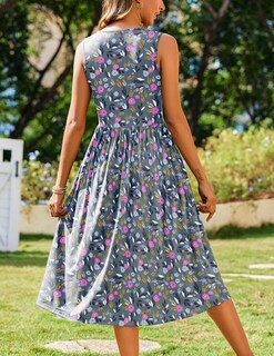 Foto 6 | Foto 6 | Vestido Midi Zeagoo Con Estampado Hawaiano Floral De Verano Para Mujer - Venta Internacional.