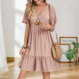 Foto 3 | Foto 3 | Vestido De Verano Gchanao Casual Holgado Con Cuello En V Rosa 3xl Para Mujer - Venta Internacional.