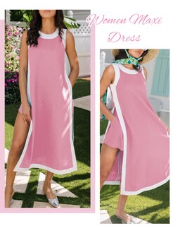 Foto 4 | Foto 4 | Set De 2 Piezas De Vestido Largo Eshesy Para Mujer Color Block Pink - Venta Internacional.