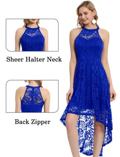 Foto 2 | Foto 2 | Vestido Dressystar Halter De Encaje Para Cóctel Boda Azul Real Xl - Venta Internacional.