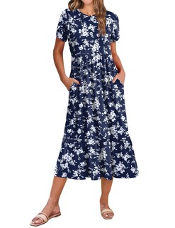 Foto 1 | Foto 1 | Vestido Midi Zeagoo De Manga Corta Con Estampado Floral Blanco Primaveral - Venta Internacional.