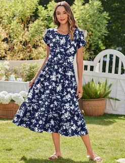 Foto 2 | Foto 2 | Vestido Midi Zeagoo De Manga Corta Con Estampado Floral Blanco Primaveral - Venta Internacional.