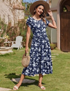 Foto 3 | Foto 3 | Vestido Midi Zeagoo De Manga Corta Con Estampado Floral Blanco Primaveral - Venta Internacional.
