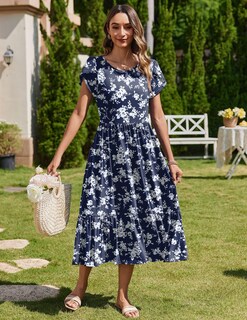Foto 4 | Foto 4 | Vestido Midi Zeagoo De Manga Corta Con Estampado Floral Blanco Primaveral - Venta Internacional.