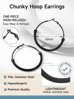 Foto 6 | Foto 6 | Pendientes Prosteel Hoops De Acero Inoxidable De 60 Mm Para Mujer - Venta Internacional.