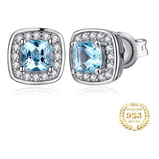 Foto 1 | Foto 1 | Pendientes De Plata Fina 925 Azul Topacio Elegante Para Mujer - Venta Internacional.