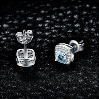Foto 2 | Foto 2 | Pendientes De Plata Fina 925 Azul Topacio Elegante Para Mujer - Venta Internacional.