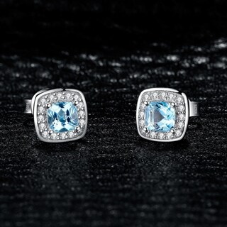 Foto 3 | Foto 3 | Pendientes De Plata Fina 925 Azul Topacio Elegante Para Mujer - Venta Internacional.