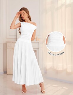 Foto 5 | Foto 5 | Vestido Bbonlinedress Blanco Maxi Plisado Con Un Solo Hombro Para Mujer - Venta Internacional.