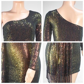 Foto 5 | Foto 5 | Minivestido Porrcey Sexy Para Mujer Con Lentejuelas En Un Hombro Fruncido - Venta Internacional.