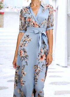 Foto 2 | Foto 2 | Vestido De Verano Loz 2025 Azul Con Estampado Floral Y Manga Corta Con Cuello En V - Venta Internacional.