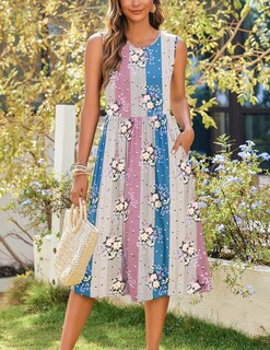 Foto 4 | Foto 4 | Vestido Midi Zeagoo Camiseta Sin Mangas Estampado Floral De Verano Para Mujer - Venta Internacional.