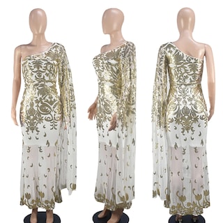 Foto 5 | Foto 5 | Vestido Nagfar Sexy Con Lentejuelas Brillantes De Un Solo Hombro  Blanco  Xxl - Venta Internacional.