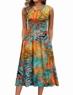 Foto 1 | Foto 1 | Vestido Midi Zeagoo Sin Mangas Con Estampado Floral De Verano Para Mujer - Venta Internacional.