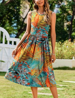 Foto 3 | Foto 3 | Vestido Midi Zeagoo Sin Mangas Con Estampado Floral De Verano Para Mujer - Venta Internacional.