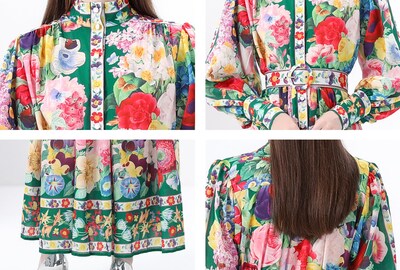 Foto 7 | Foto 7 | Vestido Largo Lai Meng Five Cats Para Mujer Con Mangas Abullonadas Verde - Venta Internacional.