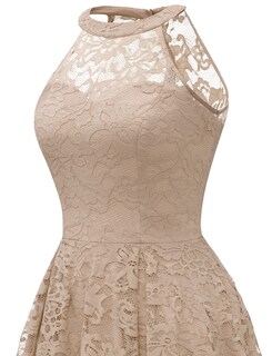 Foto 7 | Foto 7 | Vestido Dressystar Halter De Encaje Para Cóctel Boda Champán Talla Xl - Venta Internacional.