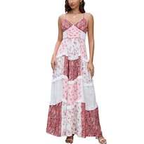 Vestido Largo Sin Mangas Con Cuello En V Y Retazos Florales Yeenily Para Mujer - Venta Internacional.