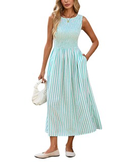 Foto 1 | Foto 1 | Vestido Yexpine A Rayas Para Mujer Sin Mangas Midi Verde - Venta Internacional.