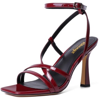Foto 1 | Foto 1 | Sandalias Ribongz Con Tacón De Aguja Con Tiras Rojas Oscuras Con Tacón De Gatito Para Mujer - Venta Internacional.
