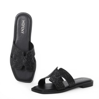 Foto 1 | Foto 1 | Sandalias Planas Hofeny Con Diamantes De Imitación Sin Cordones Con Punta Abierta Para Mujer - Venta Internacional.
