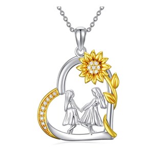 Foto 1 | Foto 1 | Collar De Plata 925 Con Forma De Corazón Y Girasol De Hermanas Con Circonitas - Venta Internacional.
